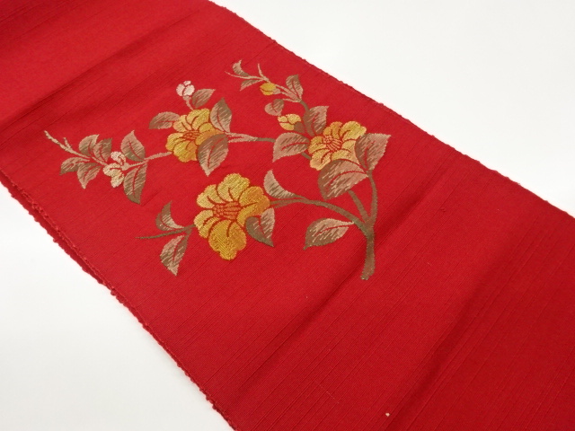 JAPANESE NAGOYA OBI / TSUMUGI / WOVEN CAMELLIA
